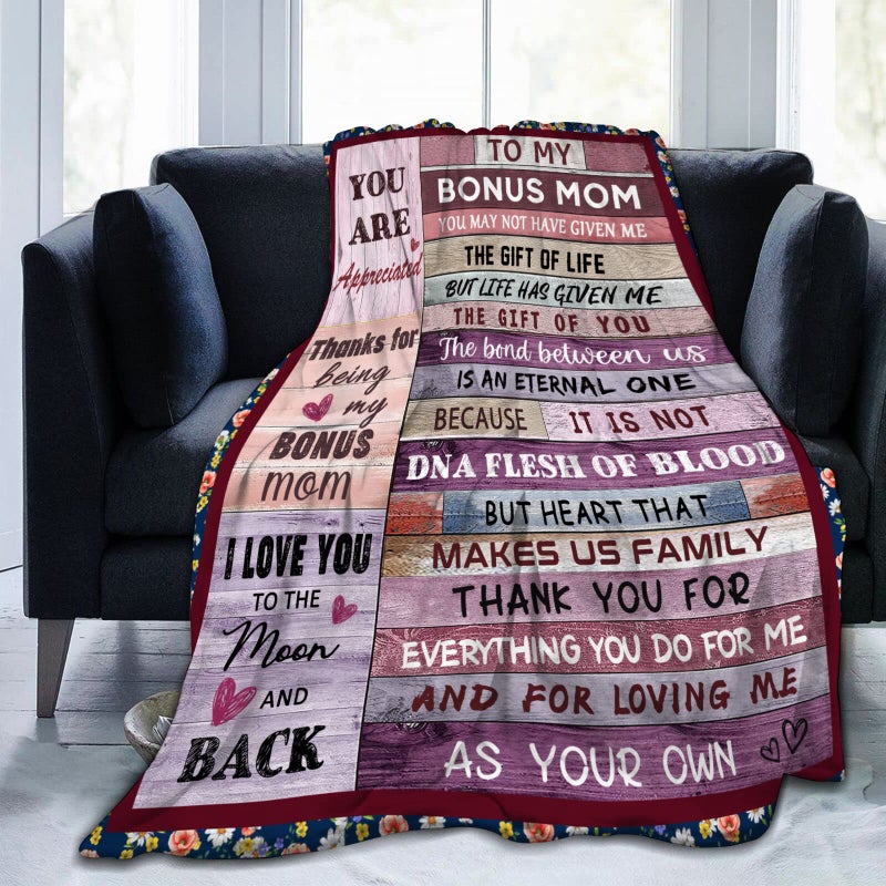 AJIIUSV Bonus Mom Gifts from Bonus Daughter Son Mothers Day Blanket Gifts for Stepmom Birthday Gifts for Bonus Mother Stepmother Christmas Thanksgiving Gifts Throw Blankets 50""x60"" - Image 2