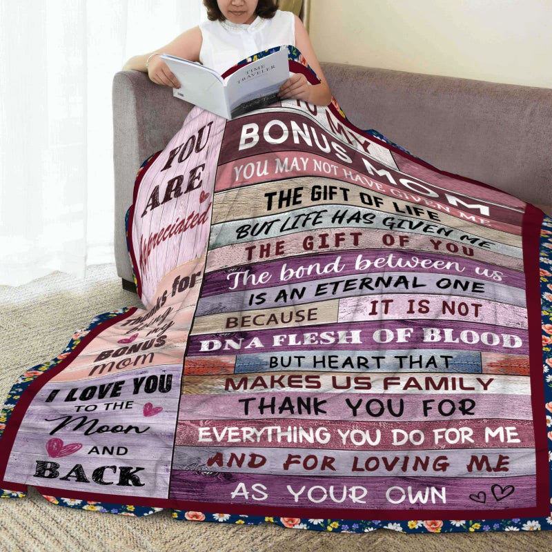 AJIIUSV Bonus Mom Gifts from Bonus Daughter Son Mothers Day Blanket Gifts for Stepmom Birthday Gifts for Bonus Mother Stepmother Christmas Thanksgiving Gifts Throw Blankets 50""x60"" - Image 3