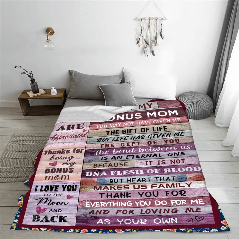 AJIIUSV Bonus Mom Gifts from Bonus Daughter Son Mothers Day Blanket Gifts for Stepmom Birthday Gifts for Bonus Mother Stepmother Christmas Thanksgiving Gifts Throw Blankets 50""x60"" - Image 5
