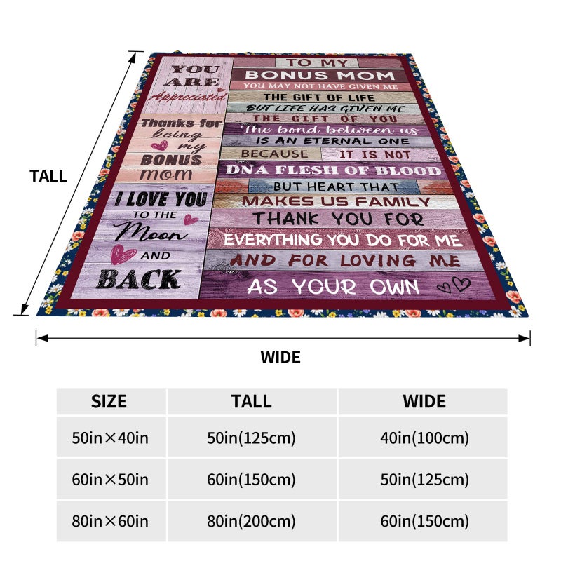 AJIIUSV Bonus Mom Gifts from Bonus Daughter Son Mothers Day Blanket Gifts for Stepmom Birthday Gifts for Bonus Mother Stepmother Christmas Thanksgiving Gifts Throw Blankets 50""x60"" - Image 4