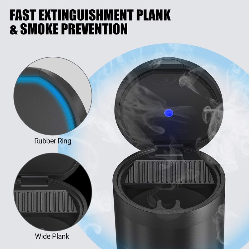 THIKPO Car Ashtray with Lid, Portable Ashtray for Car, Mini Car Trash Can, Detachable Stainless Steel Smokeless Ash Tray with LED Blue Light - Image 4
