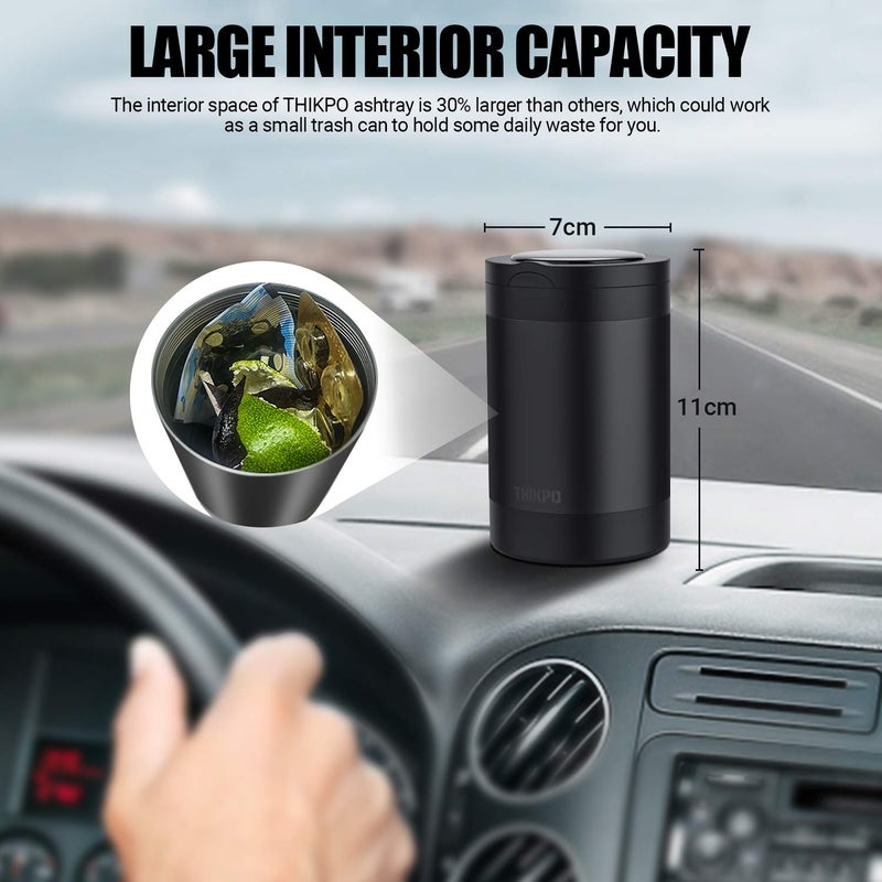 THIKPO Car Ashtray with Lid, Portable Ashtray for Car, Mini Car Trash Can, Detachable Stainless Steel Smokeless Ash Tray with LED Blue Light - Image 5