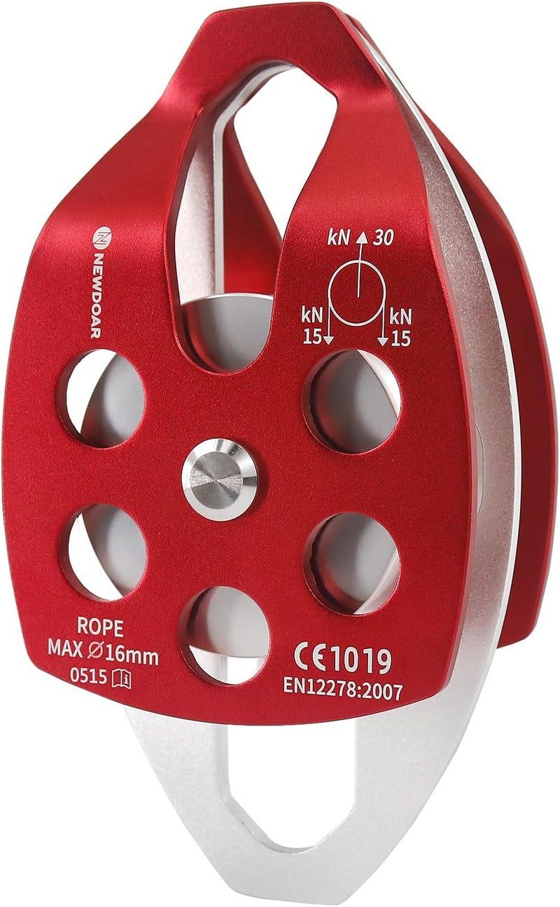 Newdoar 30 KN CE Certified Large Rescue Pulley Single/Double Sheave with Swing Plate - Image 1