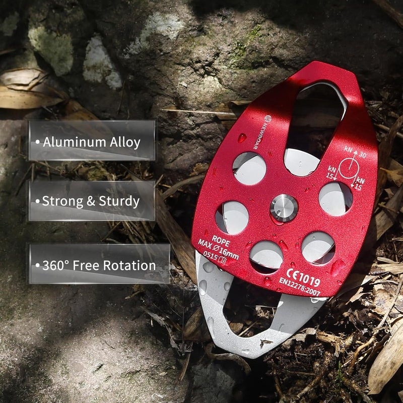Newdoar 30 KN CE Certified Large Rescue Pulley Single/Double Sheave with Swing Plate - Image 3