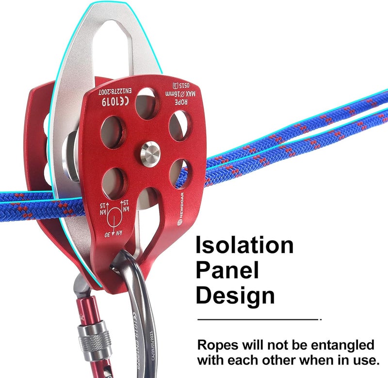 Newdoar 30 KN CE Certified Large Rescue Pulley Single/Double Sheave with Swing Plate - Image 4