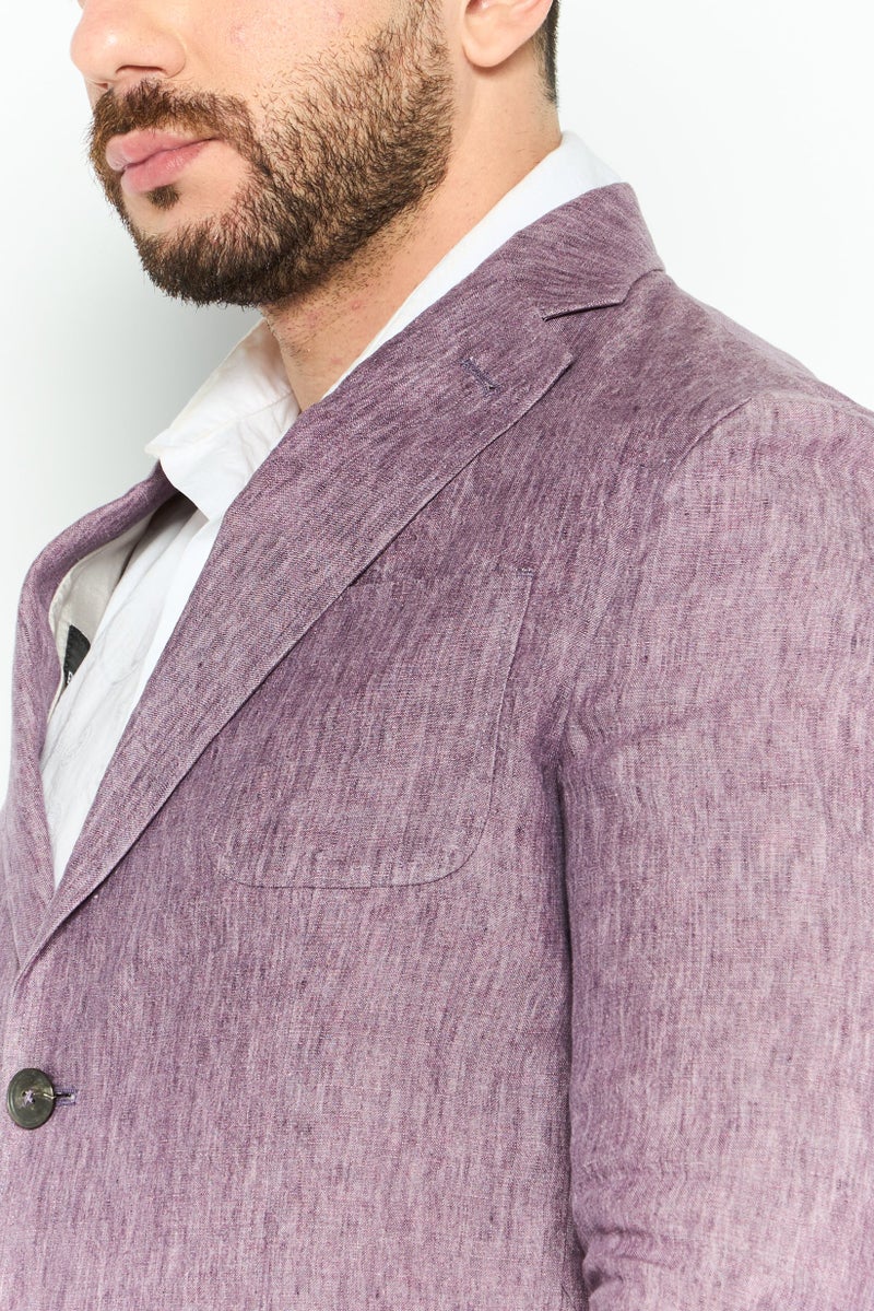 armani Emporio Armani Men Regular Fit Chambray Semi Formal Blazer, Light Purple - Image 3