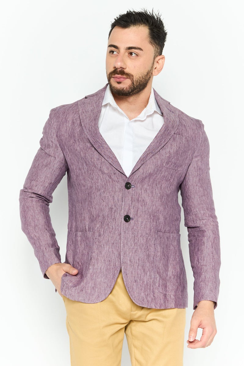 armani Emporio Armani Men Regular Fit Chambray Semi Formal Blazer, Light Purple - Image 1
