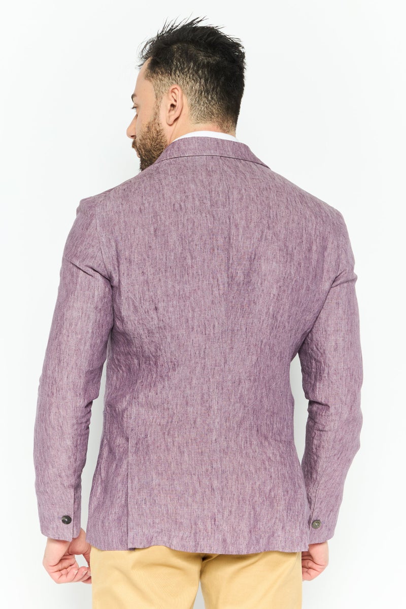 armani Emporio Armani Men Regular Fit Chambray Semi Formal Blazer, Light Purple - Image 4