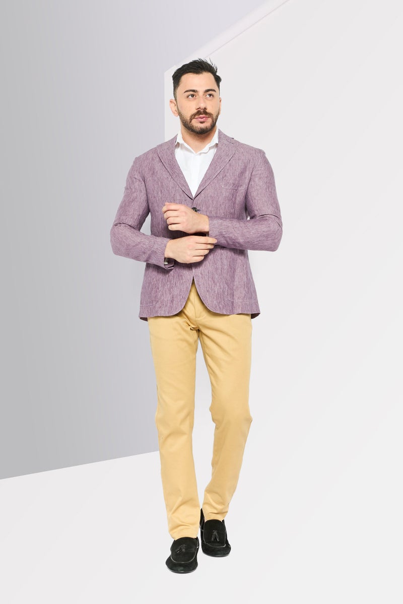 armani Emporio Armani Men Regular Fit Chambray Semi Formal Blazer, Light Purple - Image 2