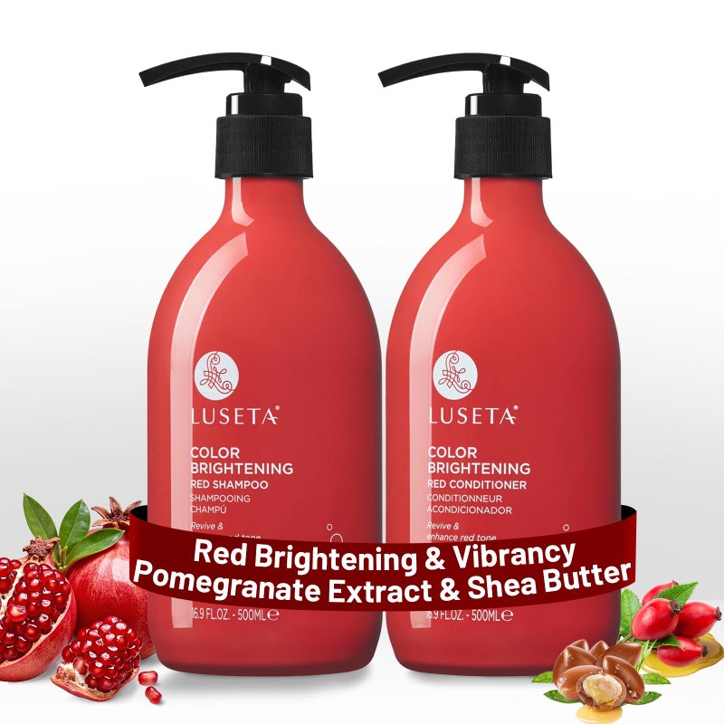 Luseta Red Hair Shampoo & Conditioner Set for Color Treated, Sulfate and Paraben Free for Copper Brightening, Strengthening Follicles With Pomegranate Extract 2 x 16.9oz - Image 1