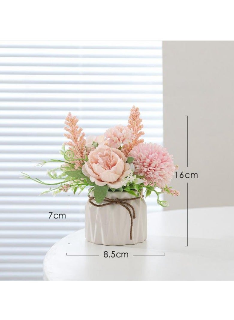 MIXDE Small Ceramic Vase Fake Flower Plants For Desktop Deco,Faux Flowers Hydrangea Decor For Table,Bookshelf,Bedroom,Living Room  - Image 3