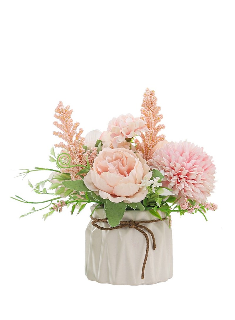 MIXDE Small Ceramic Vase Fake Flower Plants For Desktop Deco,Faux Flowers Hydrangea Decor For Table,Bookshelf,Bedroom,Living Room  - Image 2