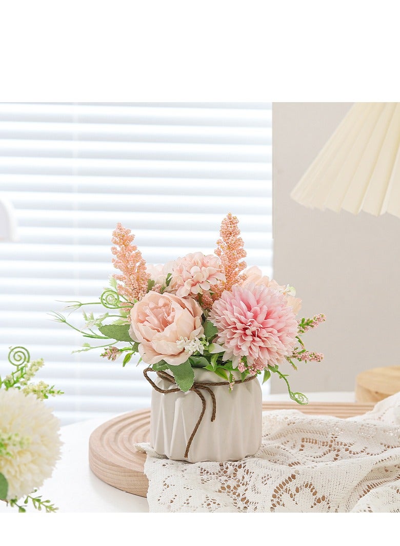 MIXDE Small Ceramic Vase Fake Flower Plants For Desktop Deco,Faux Flowers Hydrangea Decor For Table,Bookshelf,Bedroom,Living Room  - Image 1