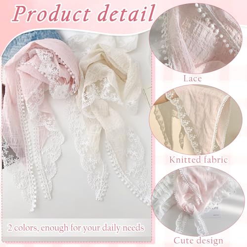 TecoKart® 2 Pcs Hairbands for Women Stylish, Triangle Lace Hairband for Woman, Soft Lightweight Head Scarf Elegant Summer Bandana Accessory Hair Scarf for Girls - Image 3