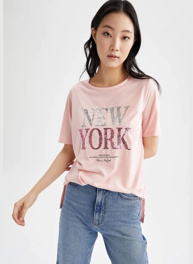DeFacto Relax Fit Short Sleeve New York Print T-Shirt