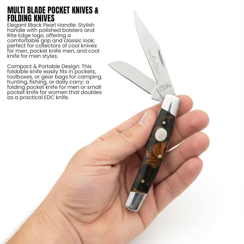 Rite Edge 4" Stockman Pocket Knife – Large Folding Knife with 3 Stainless Steel Blades & Black Pearl Handle– Multi Blade Pocket Knives & Folding Knives for Everyday Carry EDC, Camping, Hunting & Outdoors - Image 5