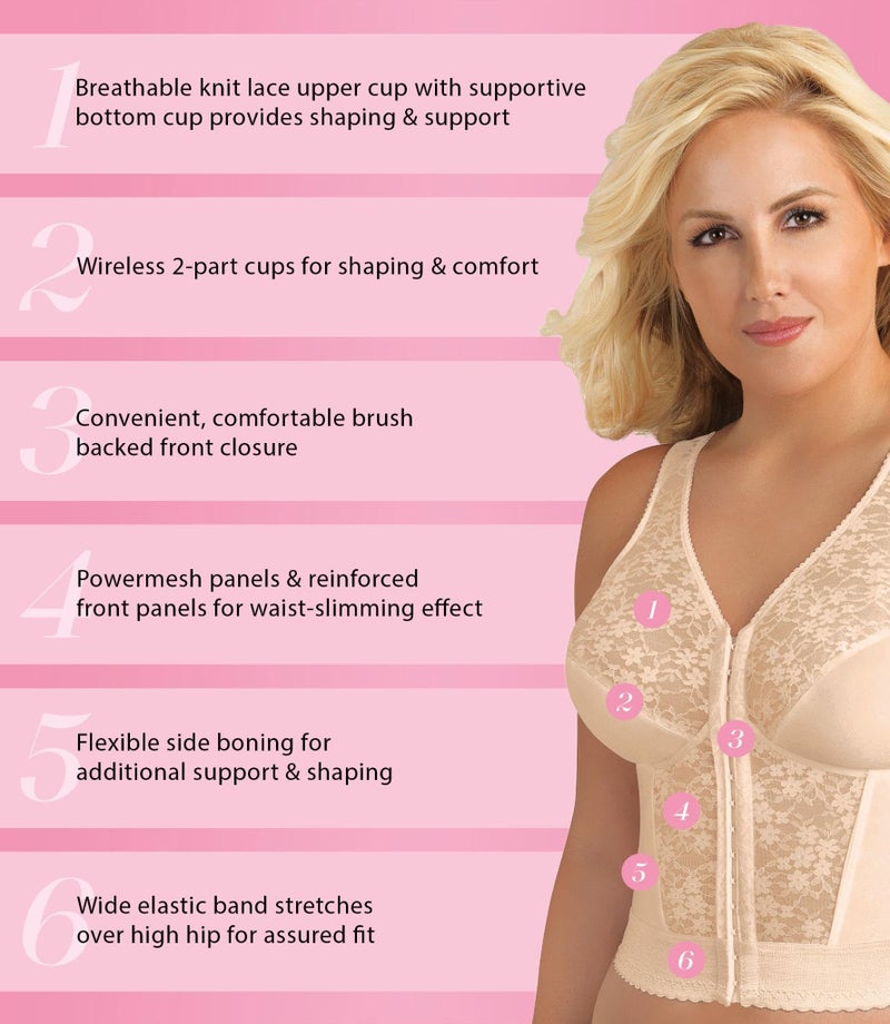 Exquisite Form womens Fully Front Close Longline Lace Posture Bra, Rose Beige, 36C US - Image 4