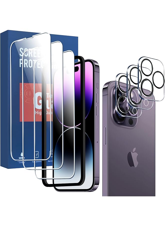 erorex 3 Plus 3 Pack Compatible With Iphone 14 14 Plus 14 Pro Pro Max Screen Protector Tempered Glass And Camera Lens Protector Support Fingerprint Unlock Bubble Free Iphone 14 Pro  - Image 1