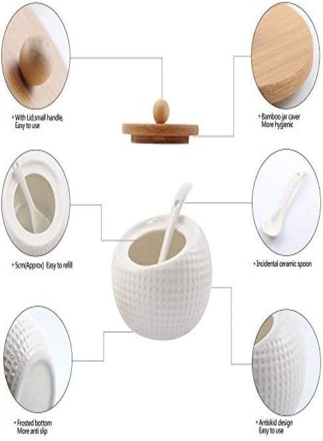 AKDC Porcelain Condiment Jar Spice Seasoning Container With Lids Bamboo Cap Holder Spot Wooden Tray For Home Kitchen Counter - Image 2