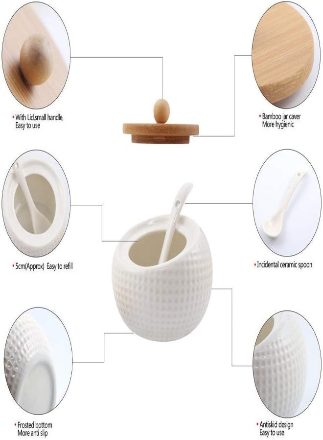 AKDC Porcelain Condiment Jar Spice Seasoning Container With Lids Bamboo Cap Holder Spot Wooden Tray For Home Kitchen Counter - Image 3