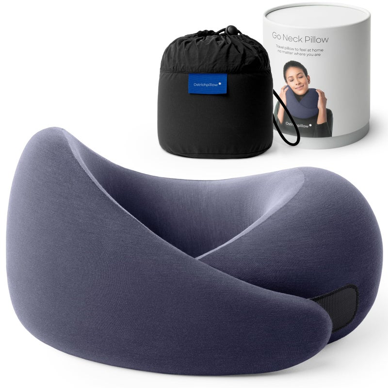 OSTRICH PILLOW Ostrichpillow Go Neck Pillow, Travel Pillows for Airplanes, Premium Memory Foam Travel Pillow, 360Âº Ergonomic Design, Asymmetrical Sides, Travel Bag Included, Washable Modal Cover - Image 1