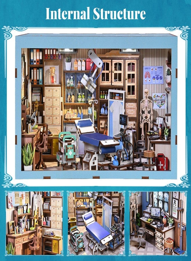 fifijoy Book Nook Kit - DIY Miniature House Doctors Clinic Dollhouse Kit for Adults, Book Nook Tiny House Bookshelf Decor Creative 3D Wooden Puzzle, Gifts for Family, Friends (Doctor's Office) - Image 2