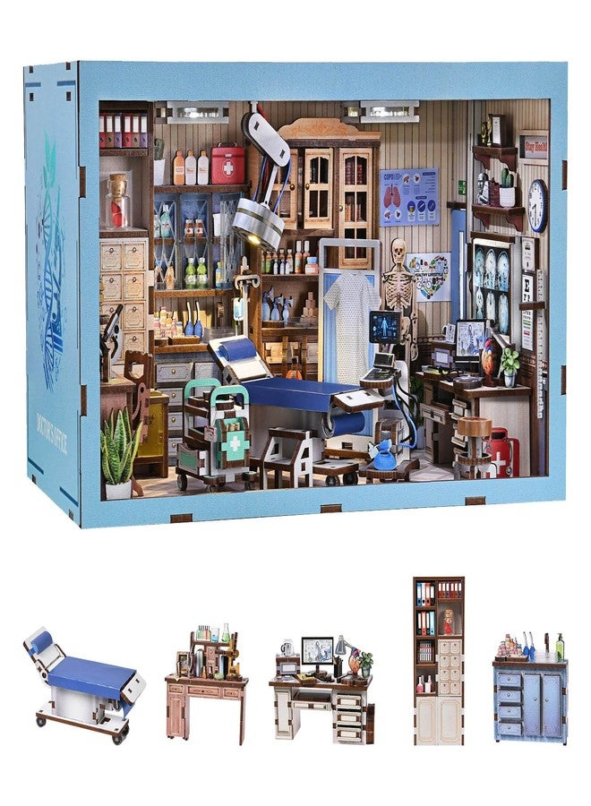 fifijoy Book Nook Kit - DIY Miniature House Doctors Clinic Dollhouse Kit for Adults, Book Nook Tiny House Bookshelf Decor Creative 3D Wooden Puzzle, Gifts for Family, Friends (Doctor's Office) - Image 1