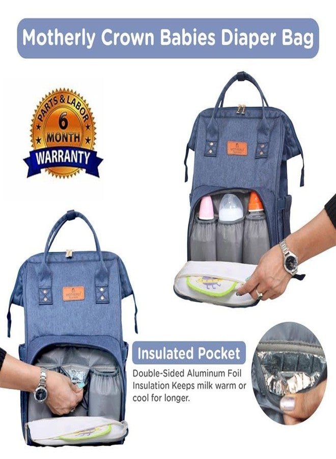 Motherly Crown Melange Fabric Diaper Bag for Mothers for Travel With Warranty | Spacious Diaper Bags for Mom | baby bag for mother travel | Maternity Bags for Mother and Baby - Blue - Image 4
