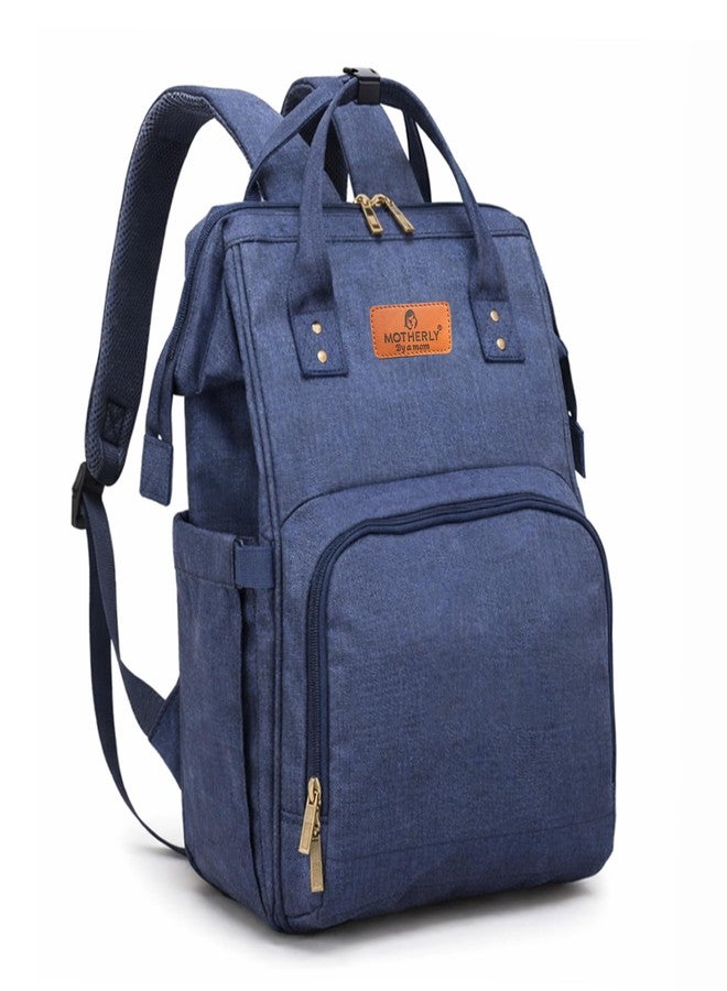 Motherly Crown Melange Fabric Diaper Bag for Mothers for Travel With Warranty | Spacious Diaper Bags for Mom | baby bag for mother travel | Maternity Bags for Mother and Baby - Blue - Image 1