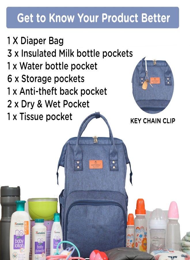Motherly Crown Melange Fabric Diaper Bag for Mothers for Travel With Warranty | Spacious Diaper Bags for Mom | baby bag for mother travel | Maternity Bags for Mother and Baby - Blue - Image 2