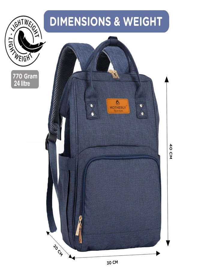 Motherly Crown Melange Fabric Diaper Bag for Mothers for Travel With Warranty | Spacious Diaper Bags for Mom | baby bag for mother travel | Maternity Bags for Mother and Baby - Blue - Image 3