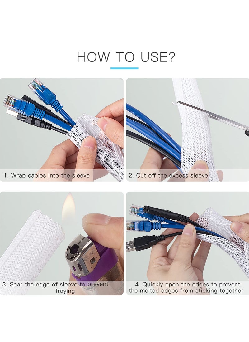 Generic Adjustable Braided Cable Sleeve, Wire Management Sleeve Hider for TV, Desk PC, Cable Wraps with Flame Retardancy, Wires Organizer and Protector (White/2m)  - Image 3