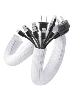 Generic Adjustable Braided Cable Sleeve, Wire Management Sleeve Hider for TV, Desk PC, Cable Wraps with Flame Retardancy, Wires Organizer and Protector (White/2m)  - Image 1