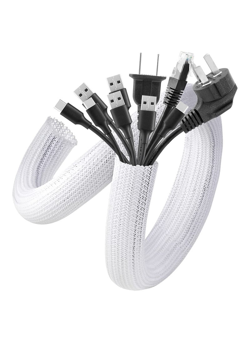 Generic Adjustable Braided Cable Sleeve, Wire Management Sleeve Hider for TV, Desk PC, Cable Wraps with Flame Retardancy, Wires Organizer and Protector (White/2m)  - Image 1