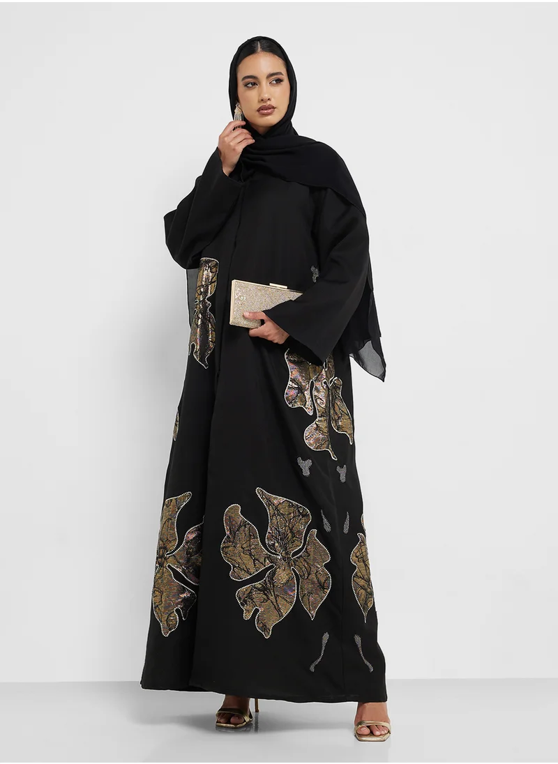 hayas closet Embellished Flared Sleeve Abaya