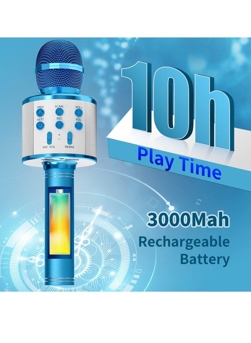 Kids Microphone for Singing, Wireless Bluetooth Karaoke Microphone for Adults, Portable Handheld Karaoke Machine, Toys for Boys and Girls Gift for Birthday Party (Blue) - Image 3