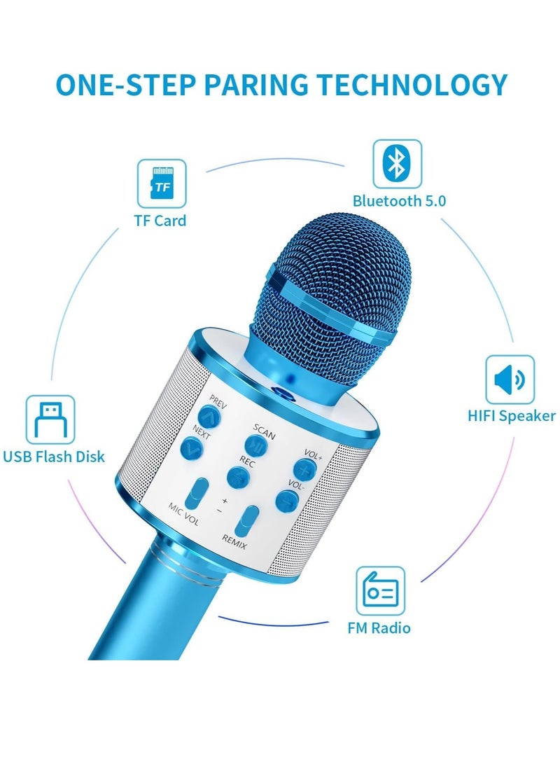 Kids Microphone for Singing, Wireless Bluetooth Karaoke Microphone for Adults, Portable Handheld Karaoke Machine, Toys for Boys and Girls Gift for Birthday Party (Blue) - Image 2