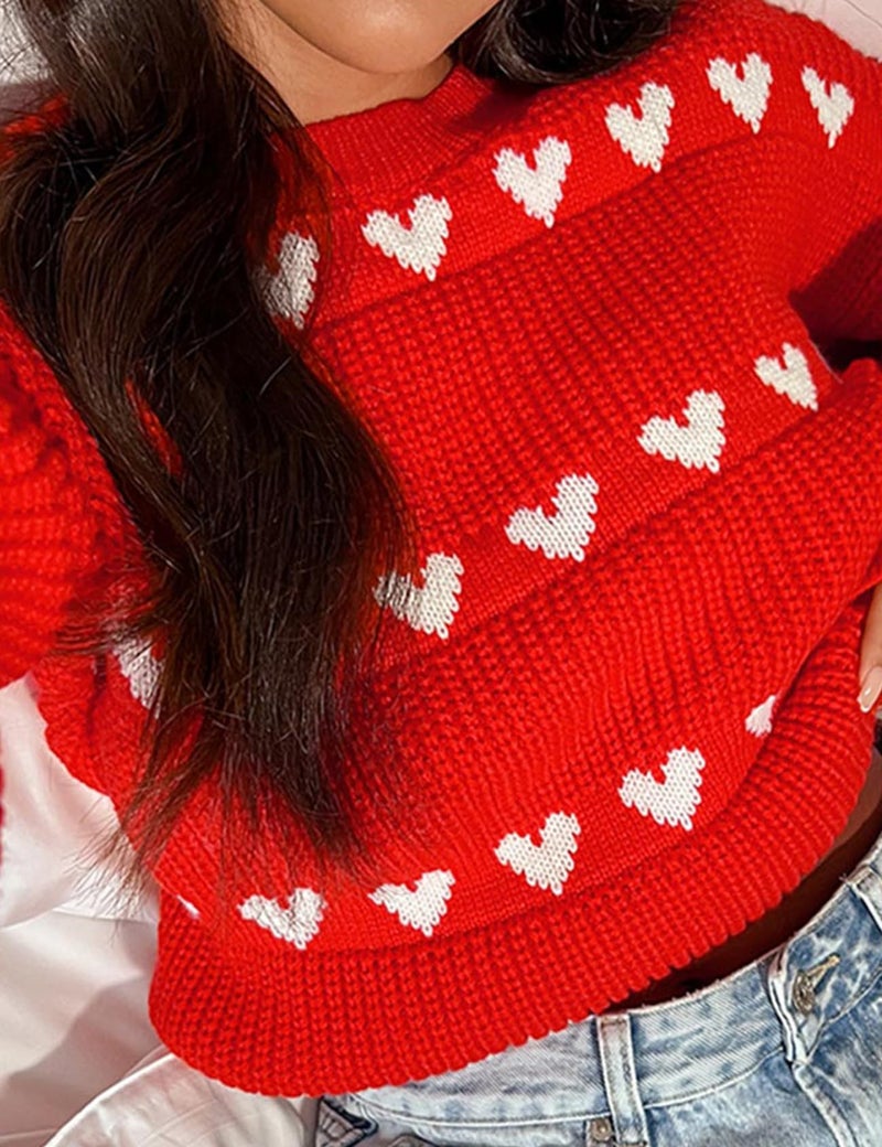 Yimoon Valentine Heart Sweater for Women Cute Long Sleeve Crewneck Chunky Knitted Pullover Sweaters(Red-S) - Image 4