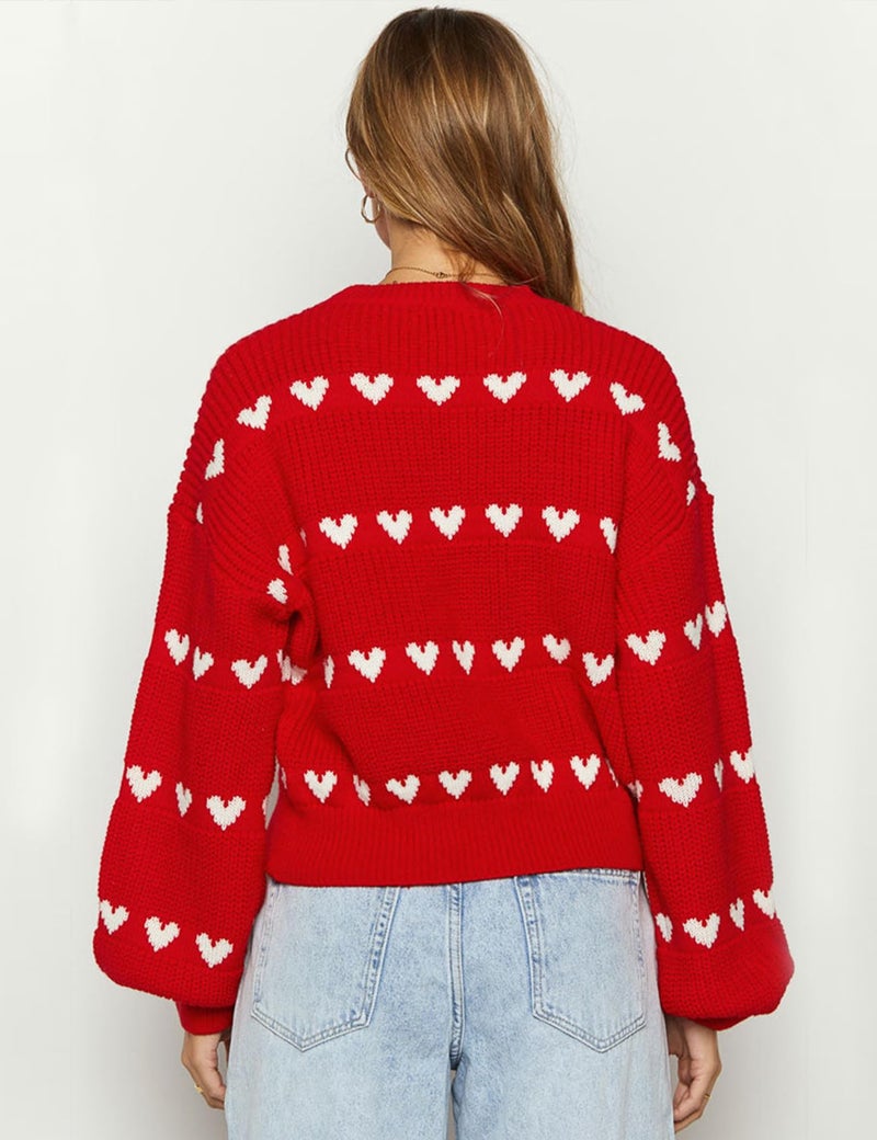 Yimoon Valentine Heart Sweater for Women Cute Long Sleeve Crewneck Chunky Knitted Pullover Sweaters(Red-S) - Image 3