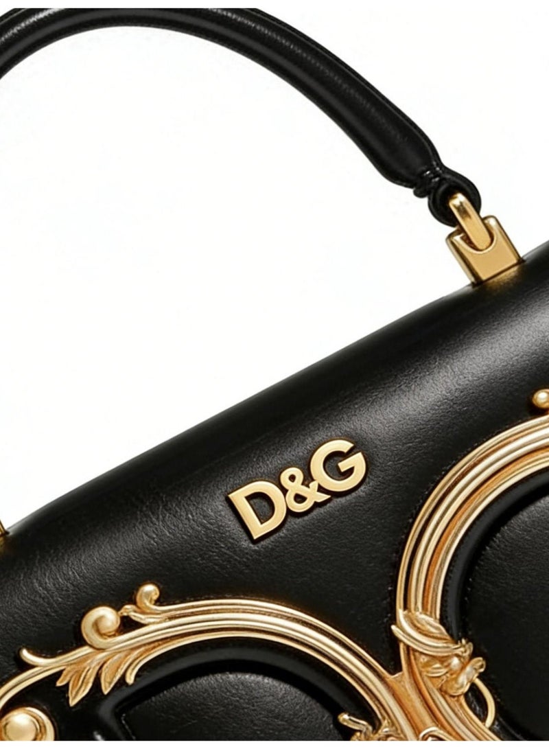 دي آند جي Black mini top bag, women's messenger bag, women's handbag, women's shoulder bag, women's travel bag, women's Hobo bag, banquet luxury black leather bag. - Image 2