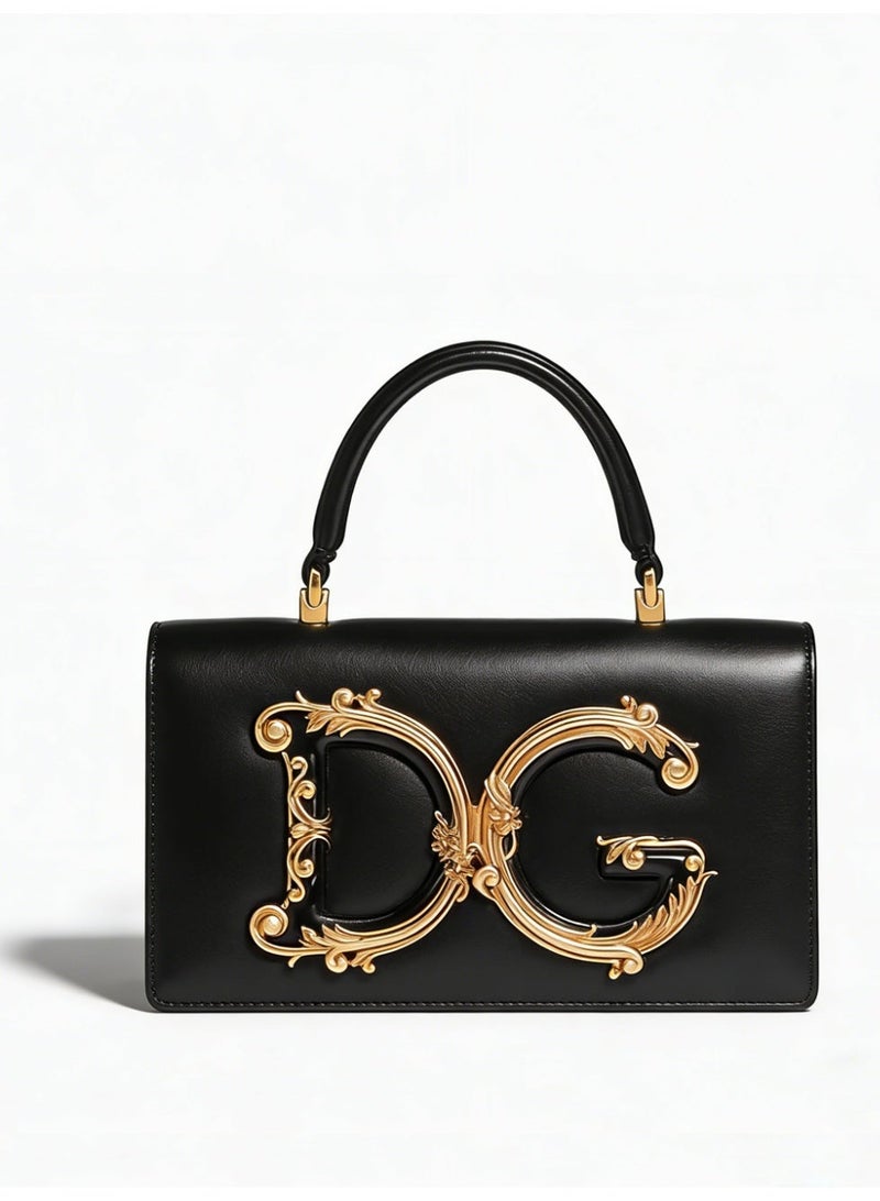 دي آند جي Black mini top bag, women's messenger bag, women's handbag, women's shoulder bag, women's travel bag, women's Hobo bag, banquet luxury black leather bag. - Image 3