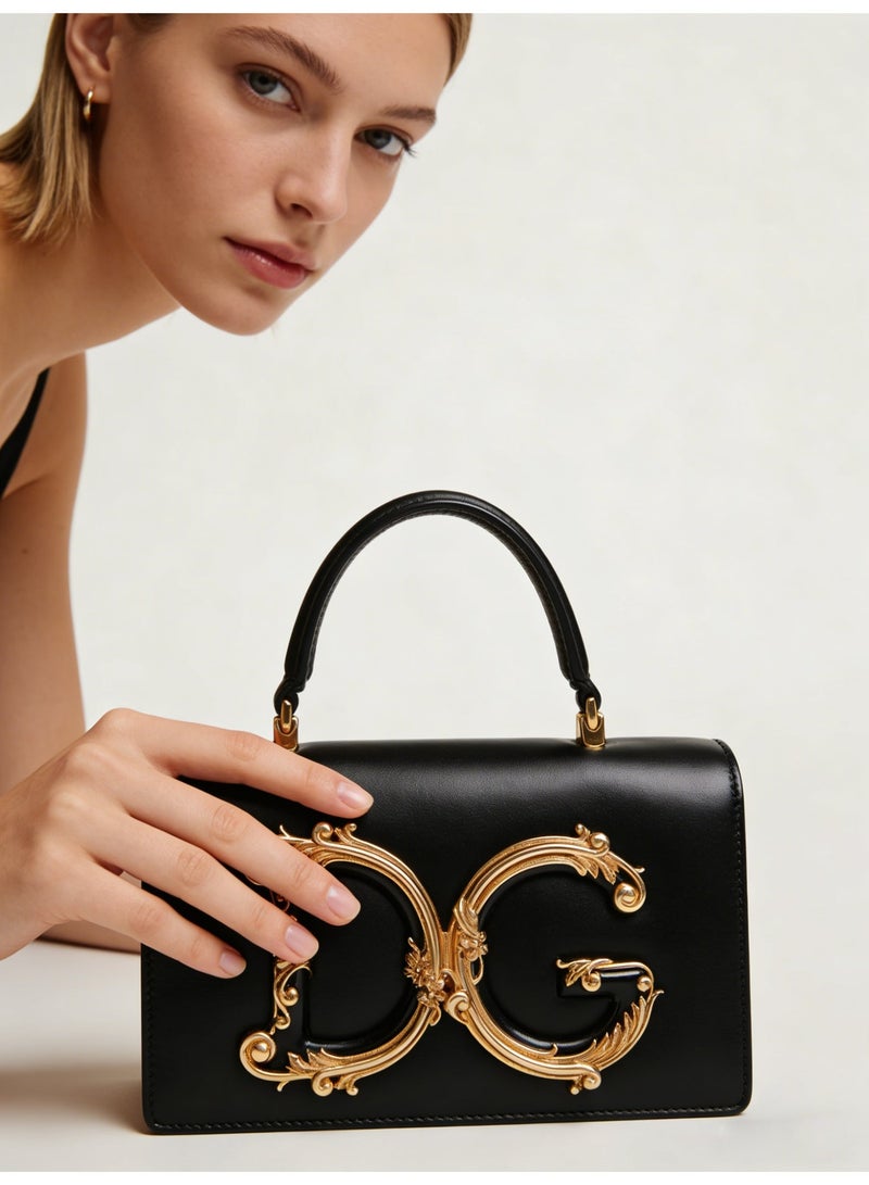 دي آند جي Black mini top bag, women's messenger bag, women's handbag, women's shoulder bag, women's travel bag, women's Hobo bag, banquet luxury black leather bag. - Image 4