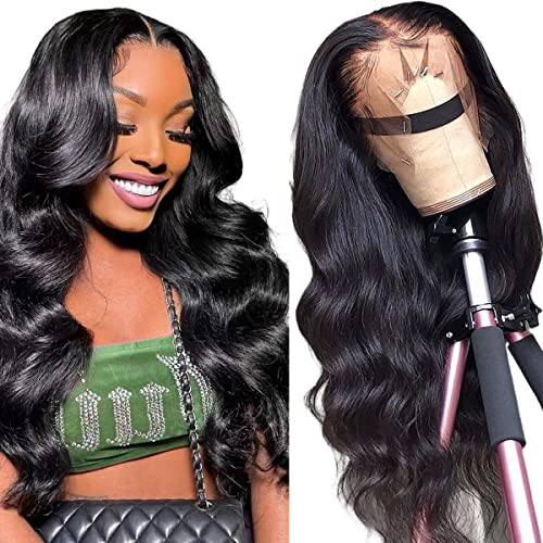 FASCARA Lace Front Wigs Human Hair Body Wave 13x4 HD Transparent Lace Frontal Wigs For Women 180% Density 9A Glueless Frontal Wigs Human Hair Pre Plucked Brazilian With Baby Hair Natural Black Color 20 Inch - Image 1