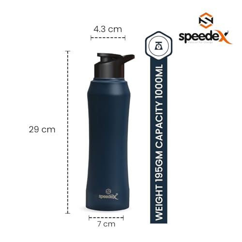 Speedex Stainless Steel Dark Blue Water Bottle 1 Litre with Sipper Cap – Leak-Proof, Durable, Lightweight | Ideal for Office, School, Travel | Single Bottle (1000ml) - Image 3
