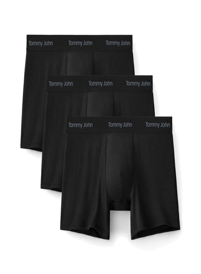 Tommy John Men's Luxe Modal 6" Boxer Brief Underwear 3-Pack (Black, Medium)