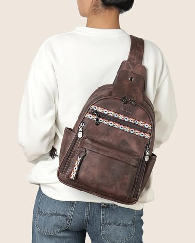 FADEON Large Sling Bag for Women, Leather Crossbody Purse Designer Anti Theft Sling Backpack, RFID Fanny Packs for Travel - Image 2