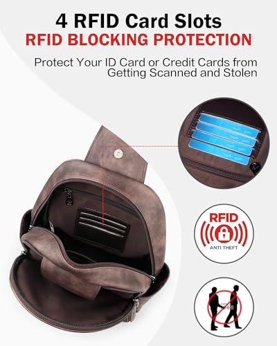 FADEON Large Sling Bag for Women, Leather Crossbody Purse Designer Anti Theft Sling Backpack, RFID Fanny Packs for Travel - Image 3