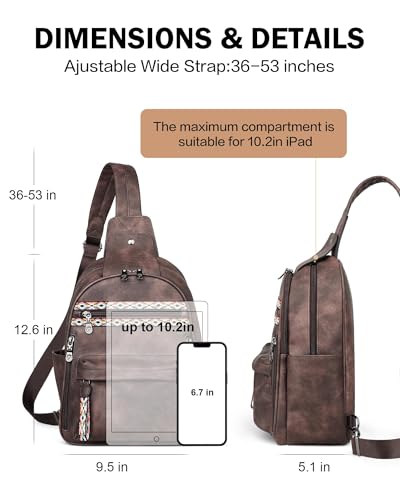 FADEON Large Sling Bag for Women, Leather Crossbody Purse Designer Anti Theft Sling Backpack, RFID Fanny Packs for Travel - Image 4
