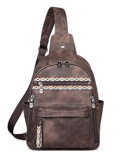 FADEON Large Sling Bag for Women, Leather Crossbody Purse Designer Anti Theft Sling Backpack, RFID Fanny Packs for Travel - Image 1