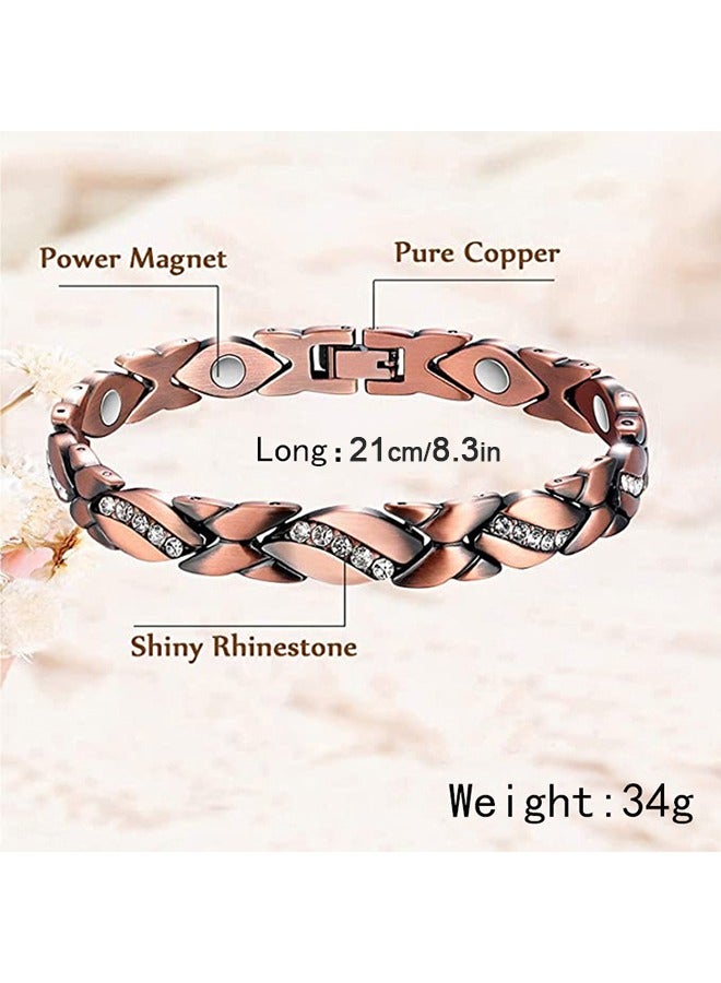 Red Copper Bracelet, Pure Copper Magnetic Bracelet, Women's Diamond Leaf Bracelet,Gift for Women  - Image 3